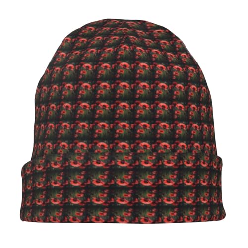 Red Poppy Flower Print Winter Beanie Hat Men Women Soft Lightweight Thermal Cap for Outdoor Skiing Wear