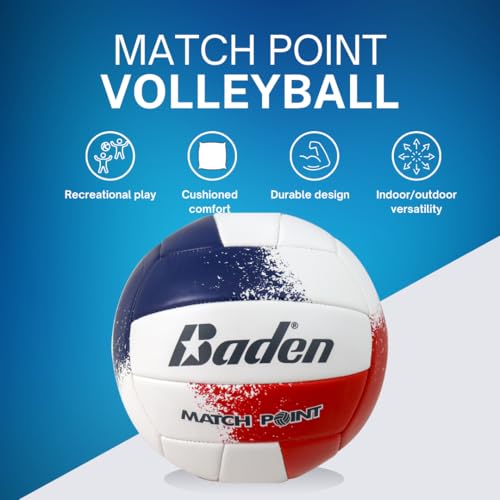 Baden Match Point Cushioned Synthetic LeatherOutdoor Recreation Backyard Volleyball + College Camp Ball All Ages Official ...