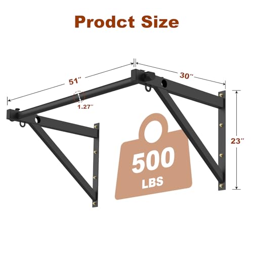 Wall Mounted Pull Up Bar, Adjustable Depth 51" Chin Up Bar, Heavy-Duty 500 lbs Weight Capacity, Maintain Upper Body Streng...