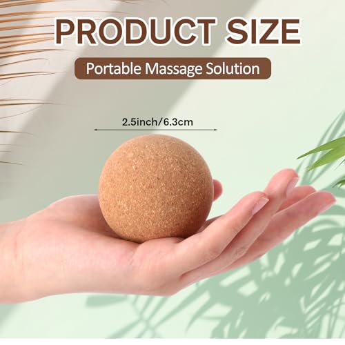 Seenelling 20 Pcs Cork Massage Ball 2.5 Inch Solid Hard Myofascial Release Yoga Ball for Back Foot Neck Pain Therapy Porta...