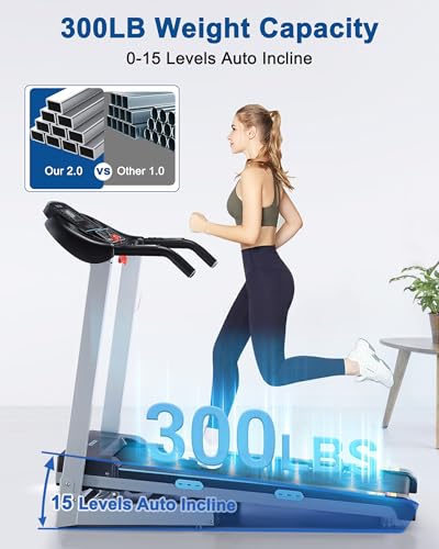 BORGUSI Treadmill with Auto Incline - 300 lb Capacity, 3.0HP Folding Electric Treadmill Up to 8.5 MPH Speed, Running Machi...