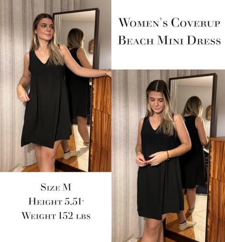 AI'MAGE Women's Swimsuit Coverup Sleeveless Beachwear Summer Casual Bathing Suit V Neck Bikini Coverups Mini Dress S-XXL