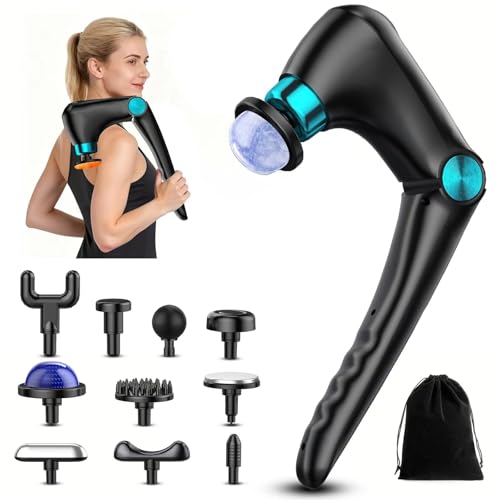 Folding Massage Gun with Heat & Cold Therapy for Women Men, Back & Deep Tissue Massager with 10 Heads, Quiet Rechargeable ...