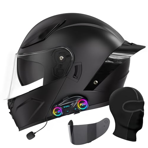 Bluetooth Motorcycle Helmet, Full Face Flip Up Modular Motorcycle Helmet with Bluetooth intercom headsets, DOT Approved Du...