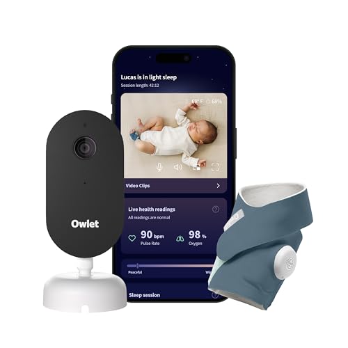 Owlet Dream Duo – FDA-Cleared Smart Baby Monitor with Sock & HD Video Cam 2K HD Video, Cry & Motion Alerts, Temp Monitoring
