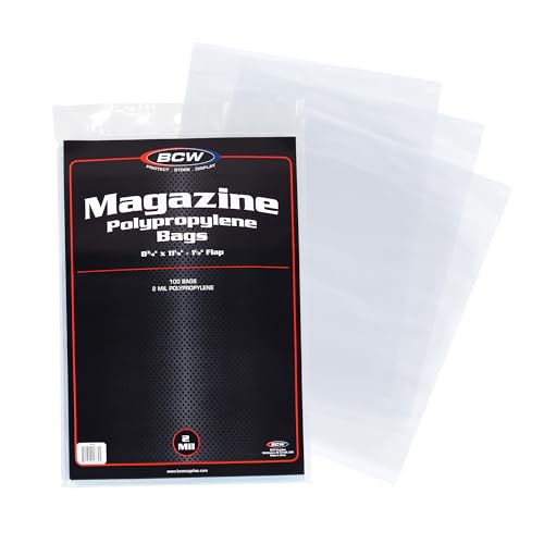BCW Magazine Bags - 1 Pack of 100 | Acid-Free, Crystal Clear Polypropylene Sleeves for Archival-Quality Storage of Collect...