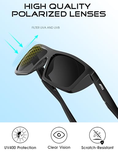 ATTCL Sports Polarized Sunglasses for Men: Secure Anti-Slip Lightweight TR90 Square Frame UV Protection for Driving Fishing