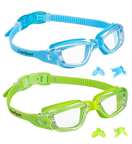 EverSport Kids Swim Goggles, Pack of 2 Swimming Goggles for Children Teens, Anti-Fog Anti-UV Youth Swim Glasses for Age4-16