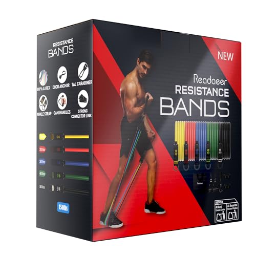 Readaeer Resistance Bands, Exercise Bands for Working Out, Work Out Bands with Handles for Men and Women for Indoor and Ou...