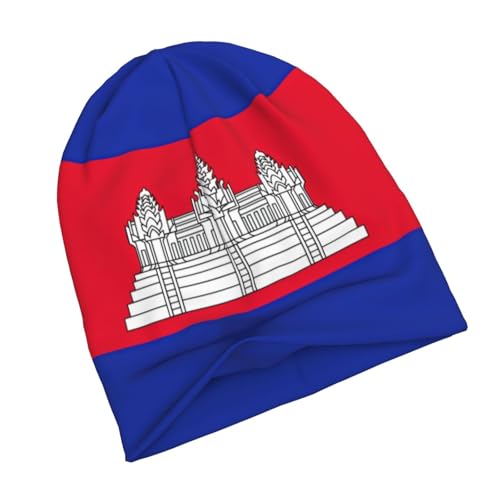 sackhg Cambodia Flag Print Winter Beanie Hat Men Women Soft Lightweight Thermal Cap for Outdoor Skiing Wear Black