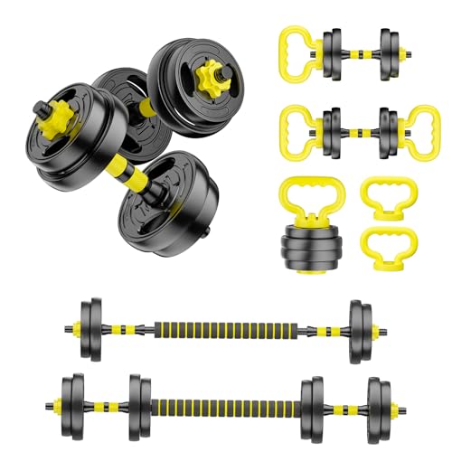 HUAYA Adjustable Dumbbell Set, 10-90lbs Free Weights with Connector – 4 in 1 Dumbbells, Barbell, Kettlebell & Push Up Stan...