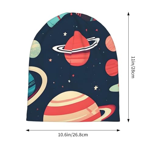 YANYU Outer Space Planets Print Soft Beanie Hat for Men Women Warm Fashion Cap for Jogging Cycling Gift Outdoor Use Black