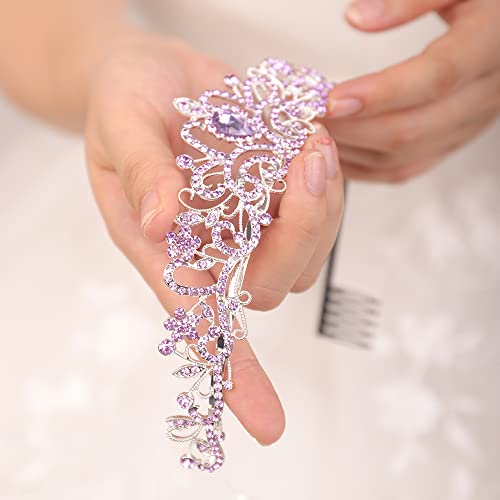 JWICOS Light Purple Crystal Tiara and Crown for Women Elegant Princess Crown with Comb Women's Rhinestone Headband for Wed...