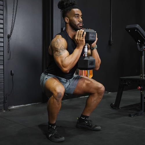 Titan Fitness Rubber Hex Dumbbells, 5 LB-50 LB Set of Pairs, Roll-Resistant Hexagonal Free Weights, Hex Dumbbell set with ...