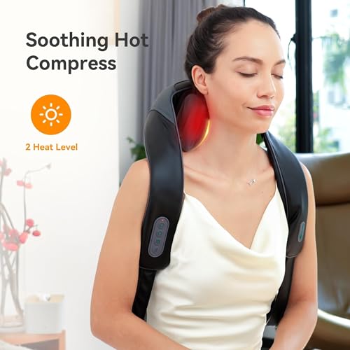 Snailax Cordless Neck Shoulder Massager with Heat for Pain Relief Deep Tissue, Upgarded 4D Kneading, Shiatsu Back Neck Mas...