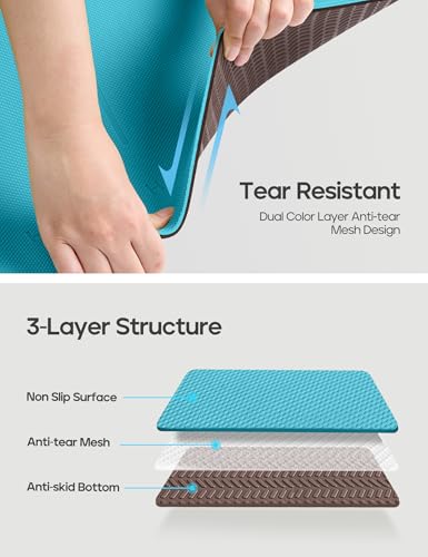 Heathyoga Eco Friendly Non Slip Yoga Mat, Body Alignment System, SGS Certified TPE Material - Textured Non Slip Surface an...