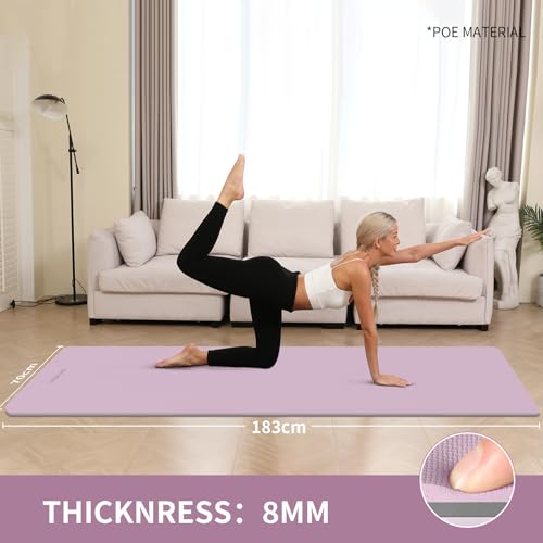 WOHAO Extra Thick 8mm Yoga Mat, 72"x28" Non Slip Exercise Mat, Reversible 2-Sided Dual Color Premium POE Material, with Ca...