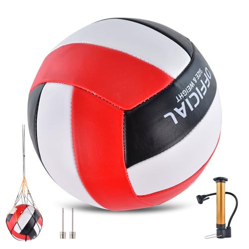 ELKCIP Volleyballs Official Size 5, Waterproof Soft Bulk Recreational Volley Balls with Pump and Net Bag for Indoor Outdoo...
