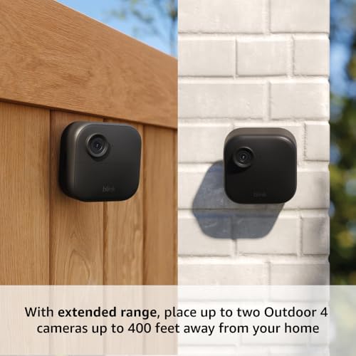 Blink Outdoor 4 XR – two-year battery wireless camera with 4x security coverage, 1000 ft open-air range or 400 ft with typ...