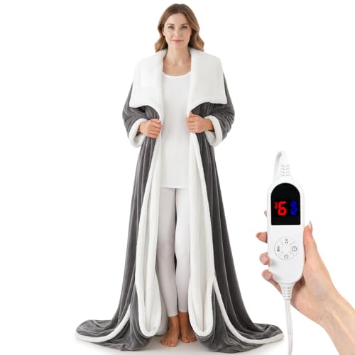DAILYLIFE Wearable Heated Blanket with Foot Pocket, 52"x72" Electric Blanket with Sleeves for 6 Heat Settings, 12 Hours Ti...