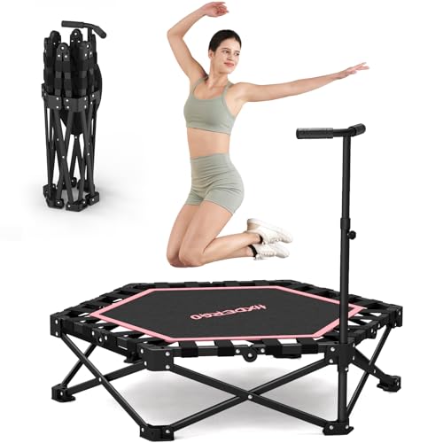 HXD-ERGO 42'' Foldable Mini Trampoline, Rebounder Trampoline with Adjustable Foam Handle, Fitness Trampoline for Indoor, O...