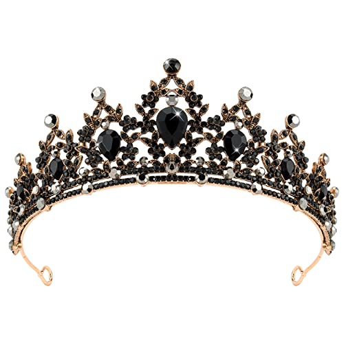 CAVETEE Gothic Crown Headpiece - Black Baroque Tiara with Vintage Rhinestones for Women & Girls - Halloween, Birthday, Wed...