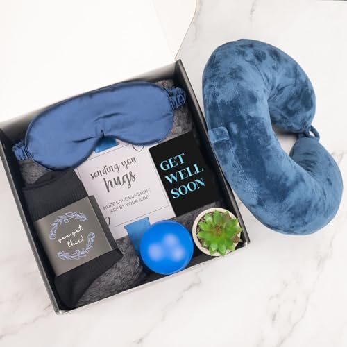 Get Well Gifts For Men,Care Package For Men With Cozy Blanket|Memory Foam Pillow|Stress Ball|Socks|Eye Mask|Thinking Of Yo...