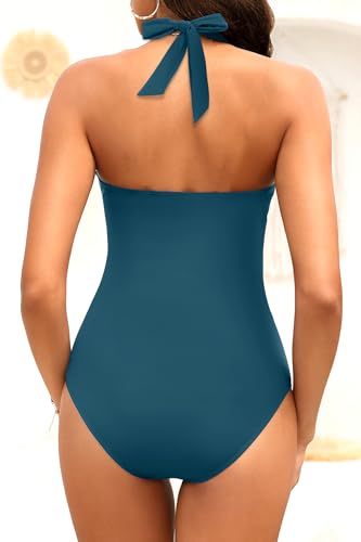 Daci Women's Tummy Control One Piece Swimsuit - Slimming Retro Bathing Suit Halter Swimwear 2026