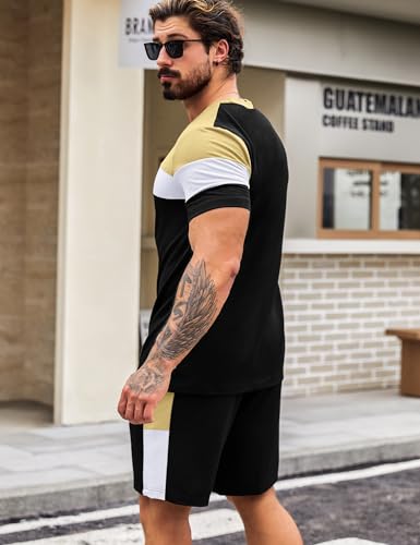 Babioboa Men's Short Sleeve Colorblock T Shirt & Shorts Sweatsuit Set Summer 2 Piece Outfits Casual Athletic Sports Tracksuit