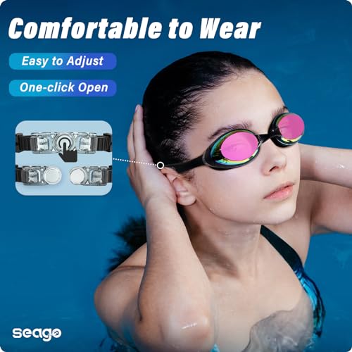 Seago 2 Pack Swimming Goggles Anti-fog Anti-UV Mirrored Swim Goggles Adult Women Men