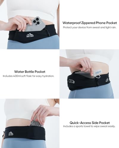 Zelvot Running Belt with 355ml Water Bottle, Extension Strap & Phone Holder, Adjustable Running Fanny Pack with Gym Towel,...