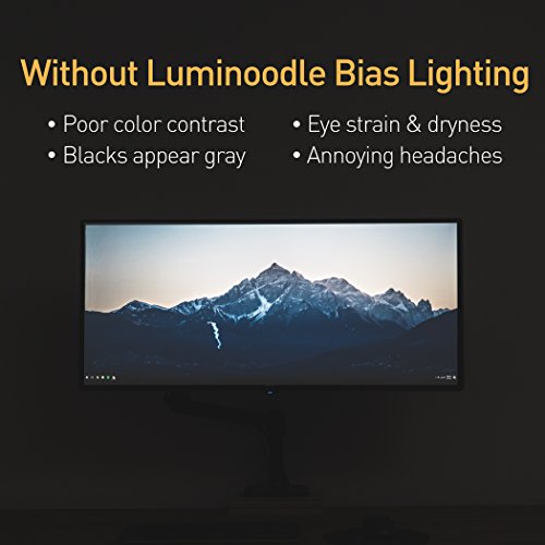 Luminoodle Bias Lighting  Backlight Kit For Monitors Up To 24 - Usb Led Light Strip - Computer Monitor Backlight - True White Adhesive Strip - White - Small (