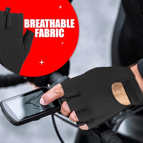 Hugger Fingerless Motorcycle Gloves for Men – Gel Padded Palm, Perforated Leather, Water-Resistant Driving Gloves