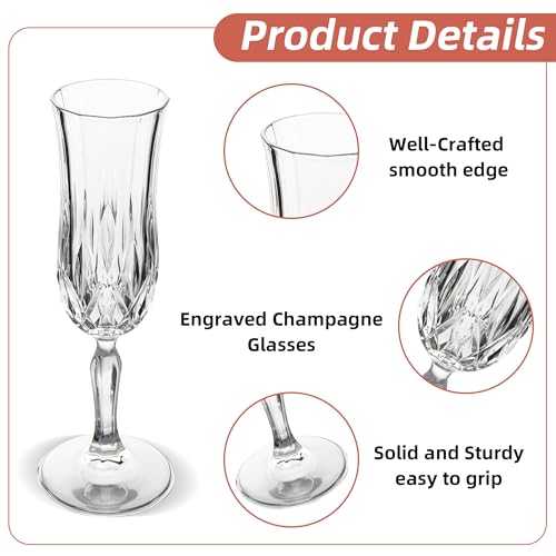 UMEIED Engraved Champagne Flutes, Set of 12-4.16 oz Elegant Etched Glass Coupe Glasses for Wedding, Anniversary, Bridal Sh...