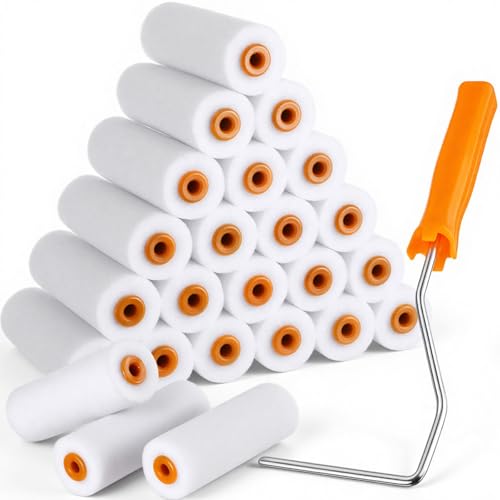 Acellegic 24 Pcs 4 Inch Foam Paint Rollers with Roller Frame Kit High Density Foam Paint Roller House Painting Supplies, M...