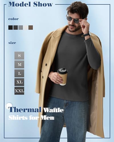 August Alley 5 Pack Thermal Waffle Shirts for Men, Crew Neck Long Sleeve Casual Pullover Underwear Textured Knit Tops
