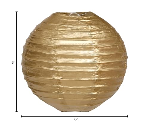 Matissa Pack Of 6 Round Paper Lanterns, 8/20Cm, Gold Party Decorations, Model 6Ln