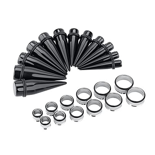 LBZ4ZUONISP 24PC Ear Gauge Stretching Kit Acrylic Tapers and Surgical Steel Tunnels Plugs 00G-20MM Gauge Stretching Kit