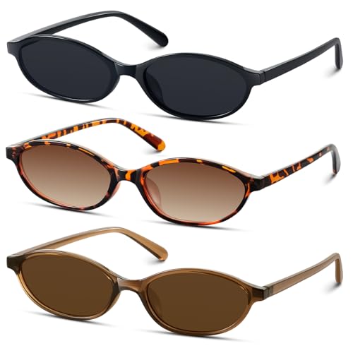 KUGUAOK Retro Oval Sunglasses for Women 90s Design Small Cat Eye Sun Glasses UV Protection Y2k Trendy Narrow Shades