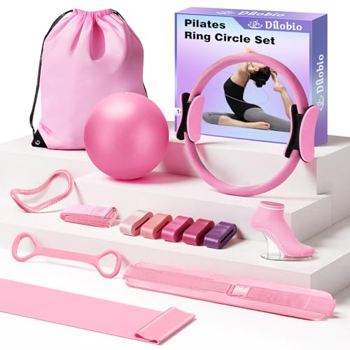 Dilobio Pilates Kit, Home Pilates Essentials Kit for Women, Pilates Equipment Ring and Ball Set, Magic Circle with 5 Resis...