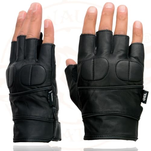 Milwaukee Leather SH462 Men's Black Leather Gel Palm Fingerless Motorcycle Hand Gloves W/Soft and Stylish ‘Knuckle Pads’