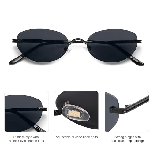 SOJOS Retro Small Oval Sunglasses Womens Trendy Rimless Sun Glasses Vintage Narrow Shades SJ1242
