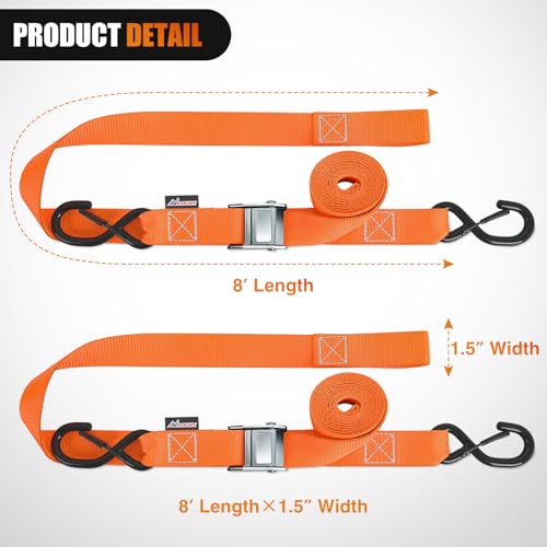 Nilight Motorcycle Tie Down Straps 1.5”×8’ Heavy Duty Cambuckle with Soft Loops Safety S-Hooks 3084Lbs Break Strength for ...