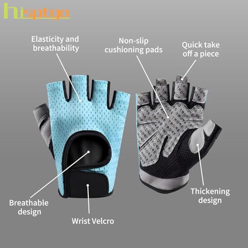 hisptgo Bike Gloves for Men Women Cycling, Fingerless Breathable Bicycle Biking Gloves Anti-Slip Shock Absorbing Padded fo...
