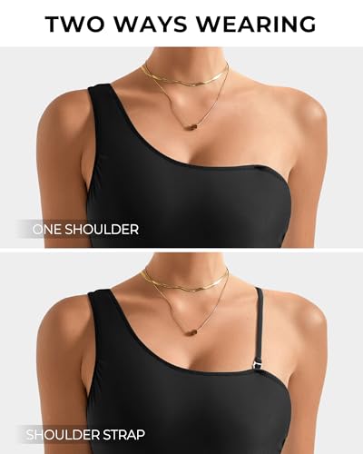SUUKSESS Women Mesh One Shoulder One Piece Swimsuit Tummy Control Bathing Suit