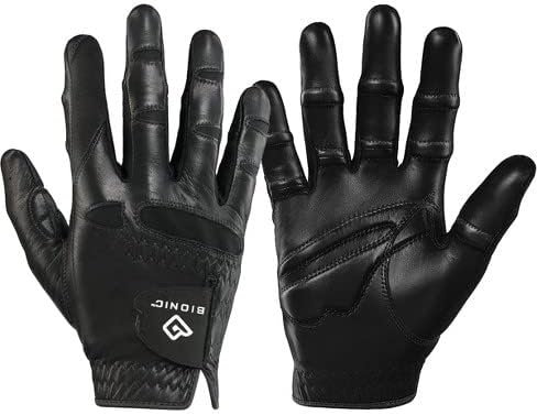New Improved 2X Long Lasting Bionic StableGrip Men's Black Golf Glove - Patented Stable Grip Genuine Cabretta Leather, Nat...