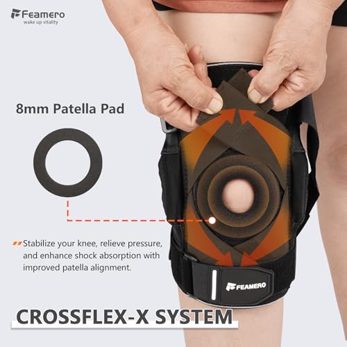 Plus Size Knee Brace for Knee Pain, with Hinges & Cross Compression Straps for Meniscus Tear, Arthritis, Joint Support Adj...