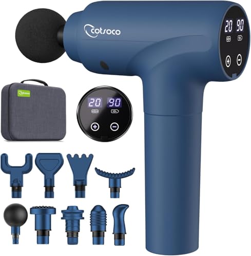 cotsoco Massage Gun Deep Tissue, Muscle Massage Gun with 9 Attachment Heads 20 Speeds & Silent Brushless Motor for Pain Re...
