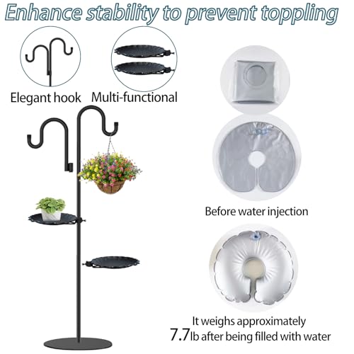Upgraded 74" Shepherd's Hook Stand plant，Bird Feeder，Wind Chime Hanger Stand, Waterproof Metal & Adjustable-Height Standin...