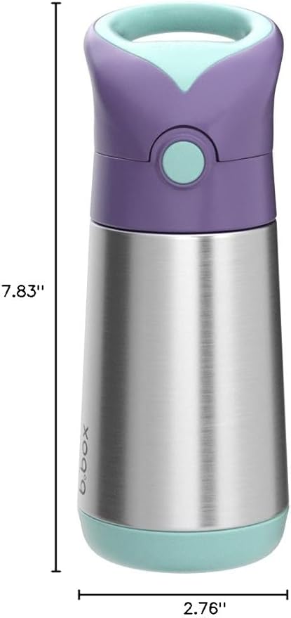 b.box 12 oz Insulated Water Bottle - Keeps Drinks Cold 8 Hours, Warm 6 Hours, Triple Wall Stainless Steel Kids Water Bottle w/Free Flow Silicone Straw, Leakproof & Dishwasher Safe
